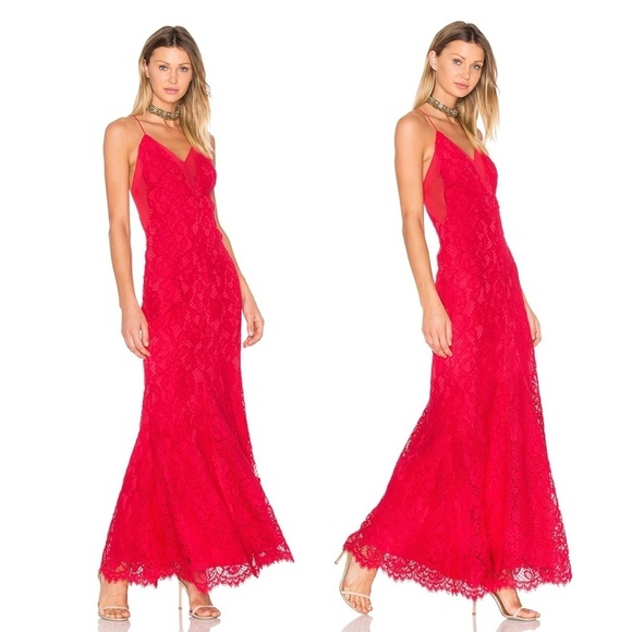NBD Dresses & Skirts - X BY NBD x REVOLVE | Red Lace Silhouette Kendra Maxi Cocktail Dress | Size 6